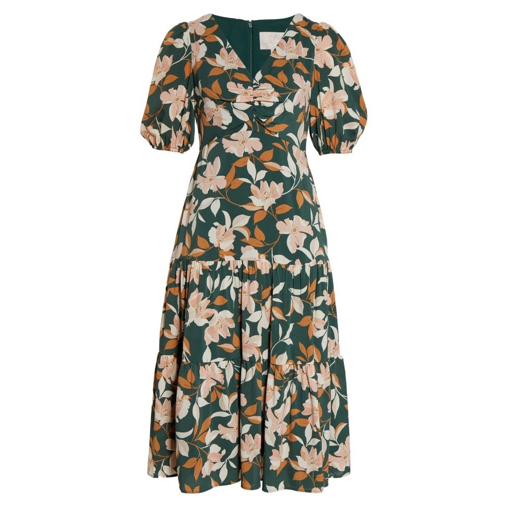 SOLD GAL MEETS GLAM Midi Floral Dress Green sz 10 - Picture 3 of 16